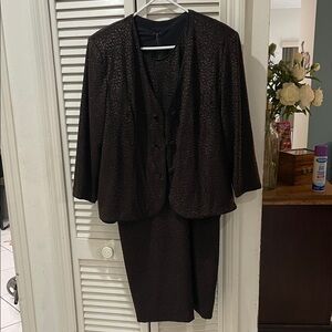Elegant Black Textured Midi Dress with Coordinating Jacket - Women